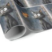 Scruffy Cat Staring at a Butterfly Cadeaupapier (Rol Hoek)