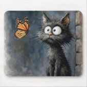 Scruffy Cat Staring at a Butterfly Muismat (Voorkant)