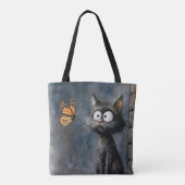 Scruffy Cat Staring at a Butterfly Tote Bag (Achterkant)