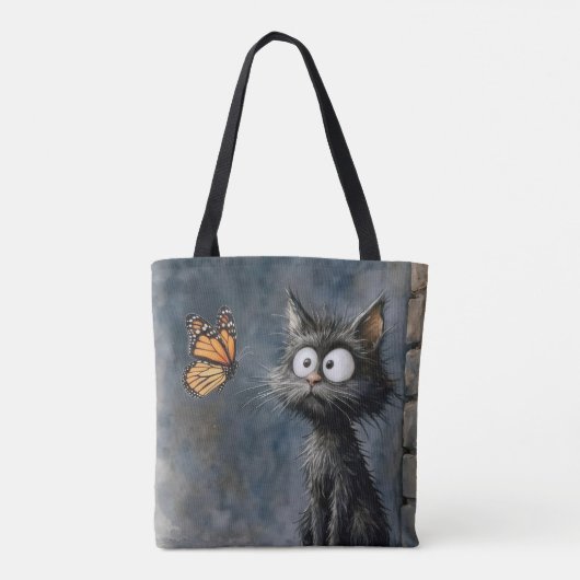 Scruffy Cat Staring at a Butterfly Tote Bag (Achterkant)