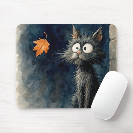 Scruffy kat met herfstblad muismat (Met muis)