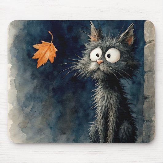 Scruffy kat met herfstblad muismat (Voorkant)