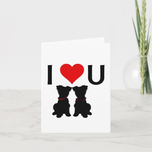 Scruffy Mutts "I Love U" Gevouwen Valentijns Kaart (Voorkant)
