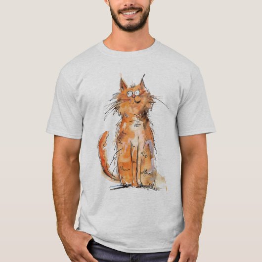 Scruffy Orange Cat Whimsical Quirky T-shirt (Voorkant)