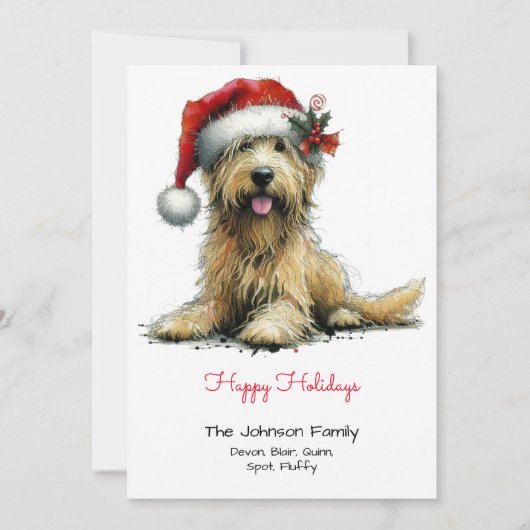 Scruffy Puppy in een Santa Hat Happy Feestdagenkaart (Voorkant)