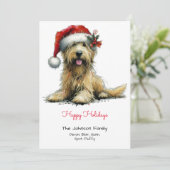 Scruffy Puppy in een Santa Hat Happy Feestdagenkaart (Staand voorkant)