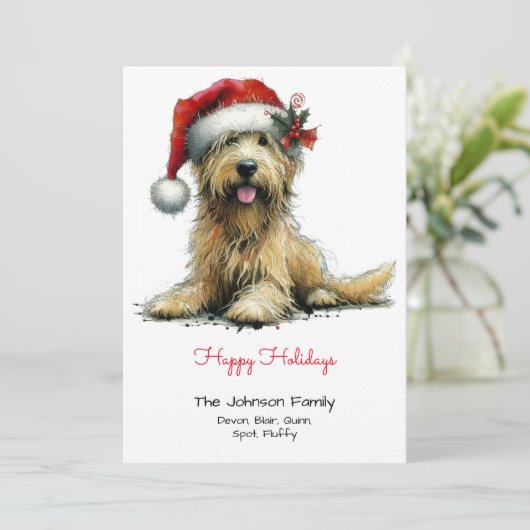 Scruffy Puppy in een Santa Hat Happy Feestdagenkaart (Staand voorkant)