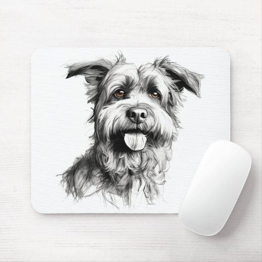 Scruffy Terrier Portret Schets Muismat (Met muis)