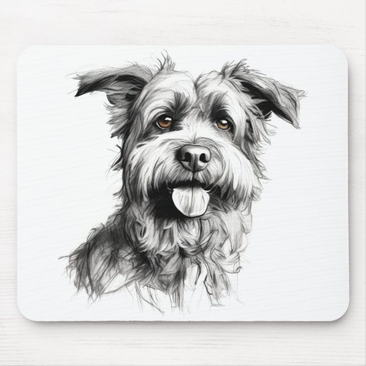Scruffy Terrier Portret Schets Muismat (Voorkant)