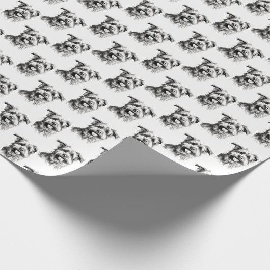 Scruffy Terrier Potlood Portret Cadeaupapier (Hoek)