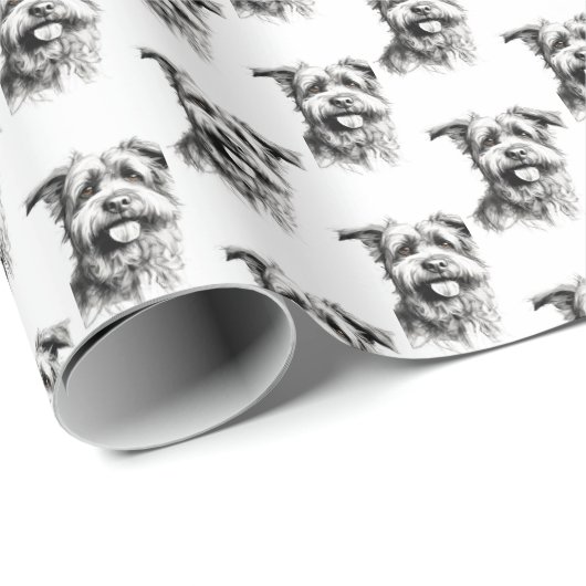 Scruffy Terrier Potlood Portret Cadeaupapier (Rol Hoek)