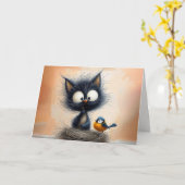 Scruffy verjaardagskat met een worm kaart (Gele Bloem)