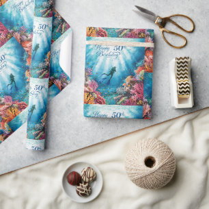 Scuba 50ste verjaardag onderwater verjaardagskaart cadeaupapier