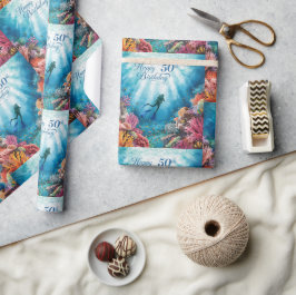 Scuba 50th birthday underwater birthday card cadeaupapier