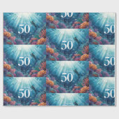 Scuba 50th birthday underwater birthday card  cadeaupapier (Vlak)