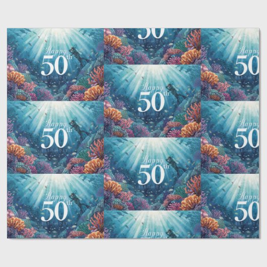 Scuba 50th birthday underwater birthday card  cadeaupapier (Vlak)