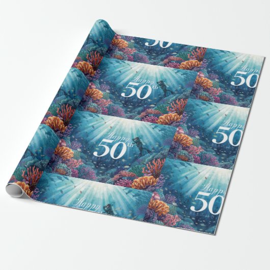 Scuba 50th birthday underwater birthday card  cadeaupapier (Uitgerold)
