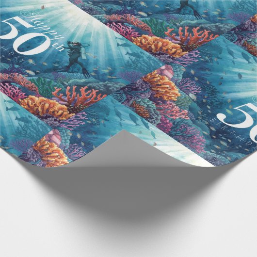 Scuba 50th birthday underwater birthday card  cadeaupapier (Hoek)