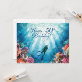Scuba 50th birthday underwater birthday card  kaart (Voorkant / Achterkant in situ)