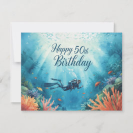 Scuba 50th birthday underwater birthday card kaart