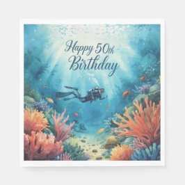 Scuba 50th birthday underwater birthday card servet