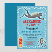 Scuba Birthday Invitation Scuba Diver Kaart (Voorkant / Achterkant)