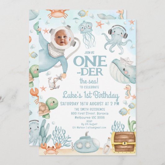 Scuba Blue Diver Oneder het Zee 1e verjaardag Kaart (Voorkant / Achterkant)