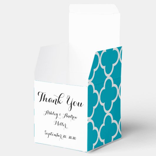 Scuba Blue White Quatrefoil Moroccan Pattern Bedankdoosjes (Geopend)