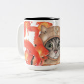 Scuba Cat bij de visserij Tweekleurige Koffiemok (Voorkant links)