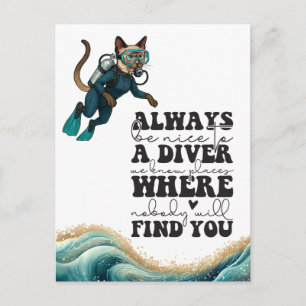 Scuba Cat Diving Blauwe Natte Pak Briefkaart