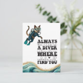 Scuba Cat Diving Blue Wet Suit Briefkaart (Staand voorkant)