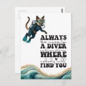 Scuba Cat Diving Blue Wet Suit Briefkaart (Voorkant / Achterkant)