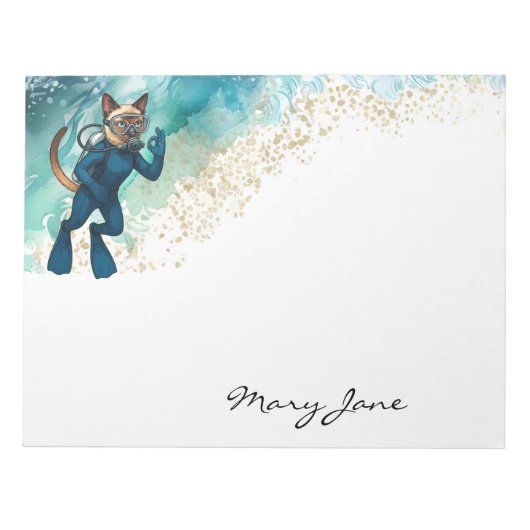 Scuba Cat Diving Blue Wet Suit Notitieblok (Voorkant)