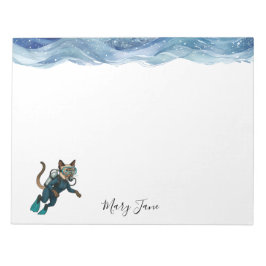 Scuba Cat Diving Blue Wet Suit Notitieblok