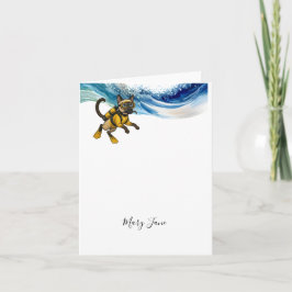 Scuba Cat Diving Blue Wet Suit Notitiekaartje