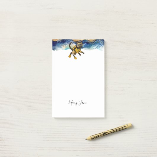 Scuba Cat Diving Blue Wet Suit Post-it® Notes (Op bureau)