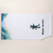 Scuba Cat Diving Blue Wet Suit with your name Strandlaken (Voorkant)