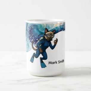 Scuba Cat Duik Blauwe Natte Pak met je naam Koffiemok
