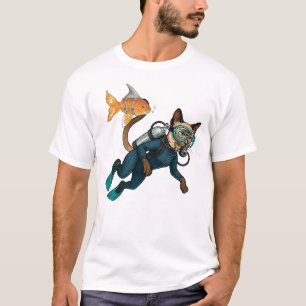Scuba Cat Duiken Blauw Waterdicht Pak T-shirt
