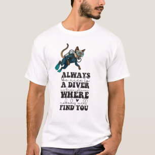 Scuba Cat Duiken Blauwe Natte Pak T-shirt