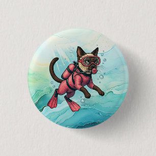 Scuba Cat duikt onder water Knop Ronde Button 3,2 Cm