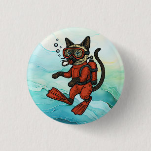 Scuba Cat duikt onder water Knop Ronde Button 3,2 Cm