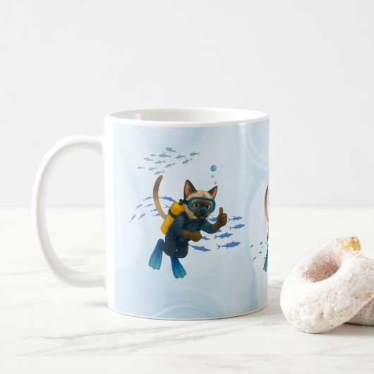 Scuba Cat duikt onder water Koffiemok (Met donut)
