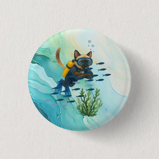 Scuba Cat duikt onder water Ronde Button 3,2 Cm (Voorkant)