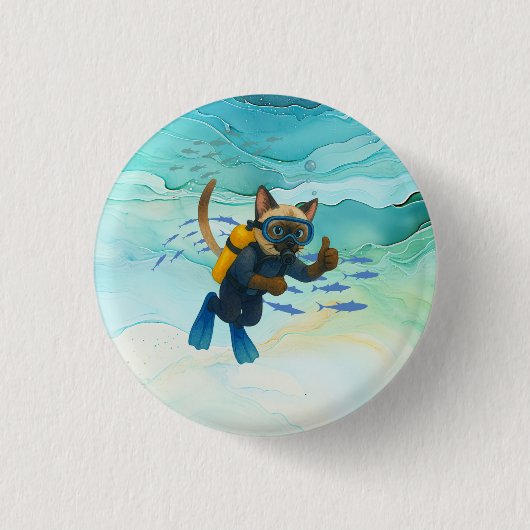 Scuba Cat duikt onder water Ronde Button 3,2 Cm (Voorkant)