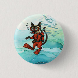 Scuba Cat duikt onder water Ronde Button 3,2 Cm
