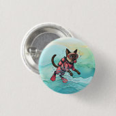 Scuba Cat duikt onder water Ronde Button 3,2 Cm (Voorkant /achterkant)