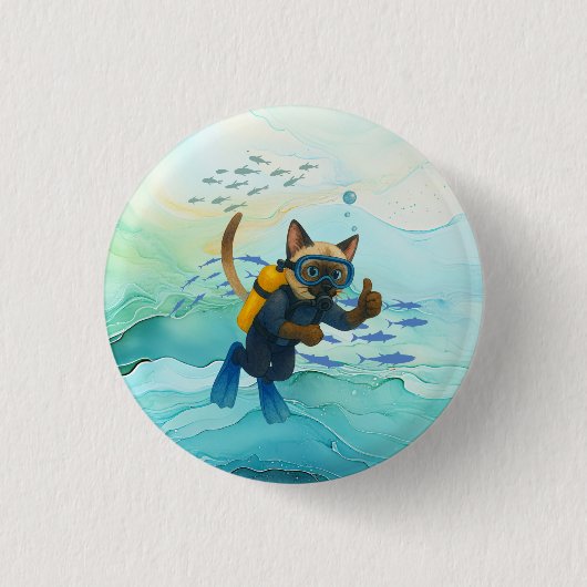 Scuba Cat duikt onder water Ronde Button 3,2 Cm (Voorkant)
