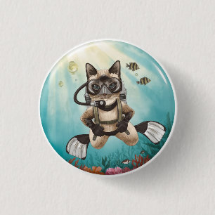 Scuba Cat duikt onder water Ronde Button 3,2 Cm