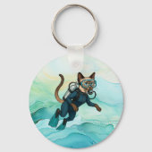 Scuba Cat duikt onder water Sleutelhanger (Voorkant)